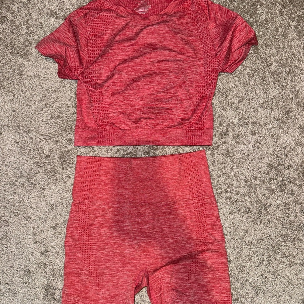 Red Athletic Crop Top and Shorts Set